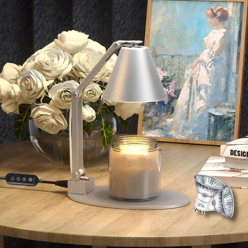 Candle Warmer Lamp with Timer – Wax Melt Warmer with 2 Bulbs - Lamp Dimmer Wax Warmer for Scented Wax – Adjustable Height Ultra-Elegant Wax Melter Candle Lamp Warmer - Golden in Saudi Arabia