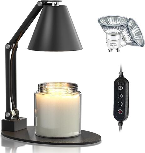 Candle Warmer Lamp with Timer – Wax Melt Warmer with 2 Bulbs - Lamp Dimmer Wax Warmer for Scented Wax – Adjustable Height Ultra-Elegant Wax Melter Candle Lamp Warmer - Golden in Saudi Arabia