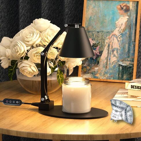 Candle Warmer Lamp with Timer – Wax Melt Warmer with 2 Bulbs - Lamp Dimmer Wax Warmer for Scented Wax – Adjustable Height Ultra-Elegant Wax Melter Candle Lamp Warmer - Golden in Saudi Arabia
