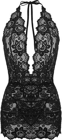 ملابس داخلية للنساء ملابس نوم بيبي دول زهرية بدون ظهر قميص دانتيل شفاف من خلال رسن ملابس نوم عميقة على شكل حرف V فستان تيدي صغير in Kuwait