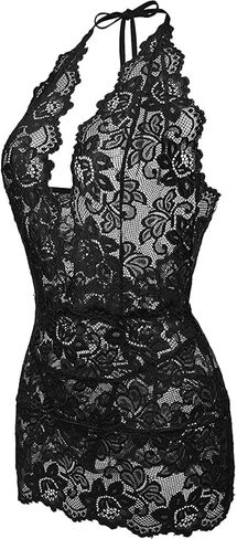 ملابس داخلية للنساء ملابس نوم بيبي دول زهرية بدون ظهر قميص دانتيل شفاف من خلال رسن ملابس نوم عميقة على شكل حرف V فستان تيدي صغير in Kuwait