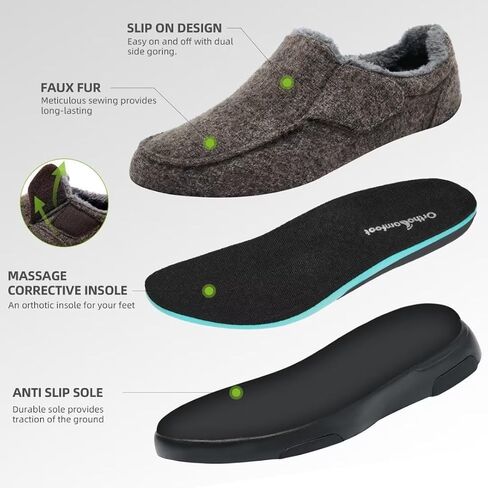 OrthoComfoot Orthopedic Slippers with Arch Support for Mens, Comfortable Plantar Fasciitis House Shoes, Winter Orthotic Moccasin Slip-On for Foot and Heel Pain in Kuwait