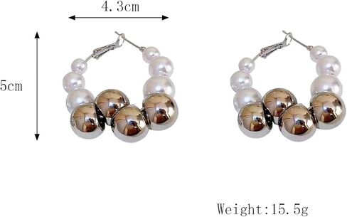 Green Pearls Hoop Statement Earrings for Women Teen Girls,14K Gold Big Pearls Huggie Earrings Prom Dainty Lightweight Jewelry Accessories Gifts in Saudi Arabia