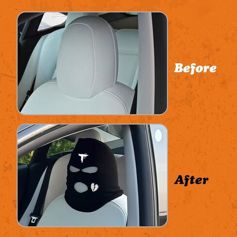 Xotic Tech 2Pcs Car Funny Decoration Spoof Balaclava Face Headrest Cover, Scary Bank Robber Costume Front Seat Head Rest Protector, Halloween Bandit Mask Auto Accessories Universal for Most Car-White in Saudi Arabia
