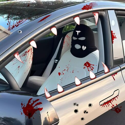Xotic Tech 2Pcs Car Funny Decoration Spoof Balaclava Face Headrest Cover, Scary Bank Robber Costume Front Seat Head Rest Protector, Halloween Bandit Mask Auto Accessories Universal for Most Car-White in Saudi Arabia