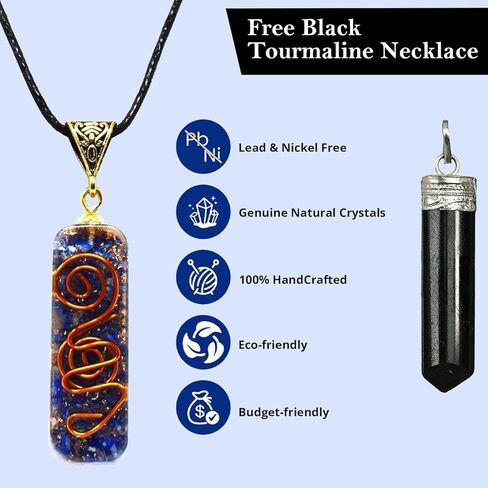 Orgonite Shop قلادة قلادة من أنبوب التورمالين الأسود، قلادة من التورمالين الأسود مجوهرات شقرا للنساء والرجال، قلادة من الكريستال التورمالين الأسود مصنوعة يدويًا للتأمل in Saudi Arabia