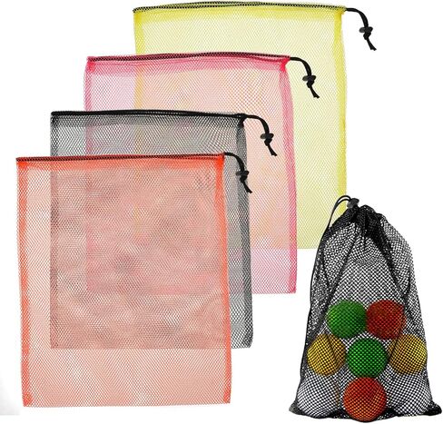 Mesh Bag, 4 Pcs Colorful Large Drawstring Bag Heavy Duty Portable Storage Bag Foldable Toy Mesh Bags Lightweight Beach Bag Durable Mesh Sports Bag for Trip Gym Beach Toys in Saudi Arabia
