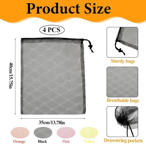 Mesh Bag, 4 Pcs Colorful Large Drawstring Bag Heavy Duty Portable Storage Bag Foldable Toy Mesh Bags Lightweight Beach Bag Durable Mesh Sports Bag for Trip Gym Beach Toys in Saudi Arabia