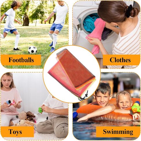 Mesh Bag, 4 Pcs Colorful Large Drawstring Bag Heavy Duty Portable Storage Bag Foldable Toy Mesh Bags Lightweight Beach Bag Durable Mesh Sports Bag for Trip Gym Beach Toys in Saudi Arabia