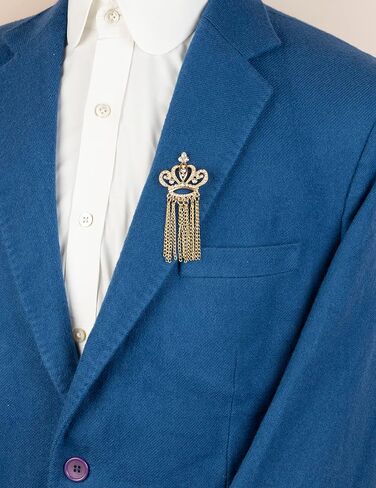 Knighthood Crown With White Stones Hanging Chain Collar Pin Brooch, Suit Stud, Shirt Studs, Lapel Pin Accessories for Men Women in Saudi Arabia