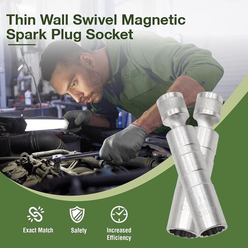 16mm Magnetic Spark Plug Socket, 360-degree Universal Joint 3/8-Inch Drive 12 Point Magnetic Swivel Socket Removal Tool Compatible with Motorcycle,Car,SUV in Saudi Arabia