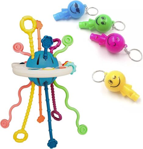 Montessori Toys for 18M+, Food Grade Soft Colorful Pull String Rattle Puzzle Rope Activity Sensory Baby Teething Toddlers Toy Sound Fine Motor Skill Nursery Car Crib Accessory Travel Bath 1 2 3 4 year in Kuwait