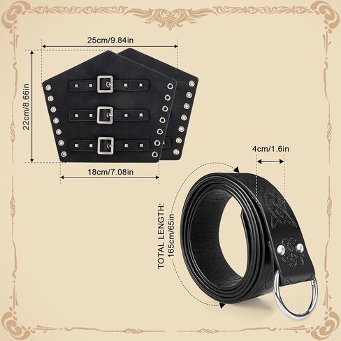 3 قطع من إكسسوارات عصر النهضة، حزام الفايكنج من العصور الوسطى وقفازات جلدية من Ren Faire، زي الهالوين التنكري للرجال القراصنة باللون الأسود in Saudi Arabia