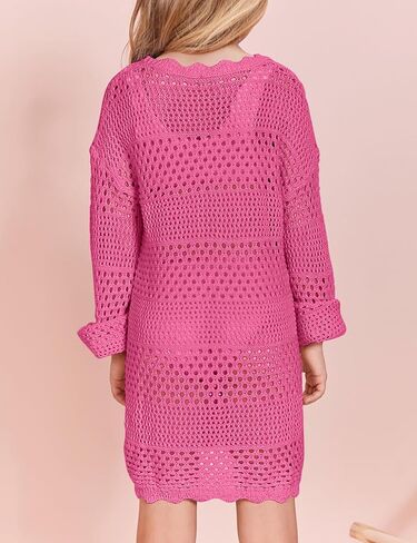 MURMUREY Girls Crochet Swimsuit Cover Up Kids Long Sleeve Hollow Out Swimwear Bikini Beach Dress in Kuwait