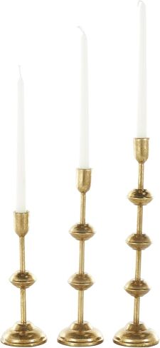 Deco 79 Metal Decorative Candle Holder Slim Candle Stand with Floating Spheres, Set of 3 Candlestick Holder 14", 12", 9" H, Gold in Saudi Arabia