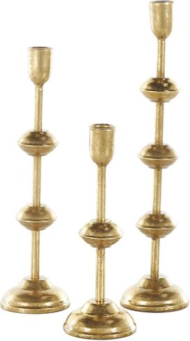 Deco 79 Metal Decorative Candle Holder Slim Candle Stand with Floating Spheres, Set of 3 Candlestick Holder 14", 12", 9" H, Gold in Saudi Arabia