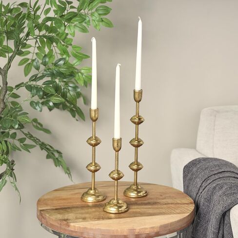 Deco 79 Metal Decorative Candle Holder Slim Candle Stand with Floating Spheres, Set of 3 Candlestick Holder 14", 12", 9" H, Gold in Saudi Arabia