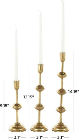 Deco 79 Metal Decorative Candle Holder Slim Candle Stand with Floating Spheres, Set of 3 Candlestick Holder 14", 12", 9" H, Gold in Saudi Arabia