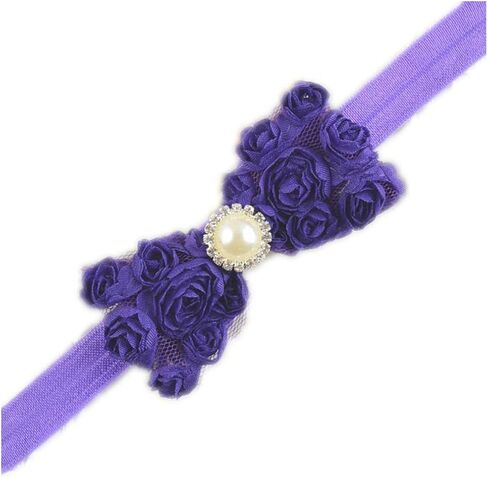 Baby Girls Headbands Lace Rose Bows Pearl Elastic Hair Band Kids with15 colors (2 Pcs-Black+White) in Kuwait