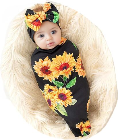 Galabloomer Newborn Receiving Blanket Headband Set Baby Flower Swaddle in Saudi Arabia