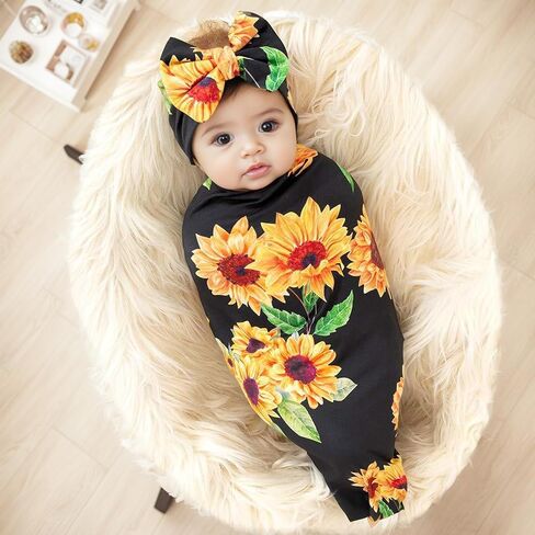 Galabloomer Newborn Receiving Blanket Headband Set Baby Flower Swaddle in Saudi Arabia