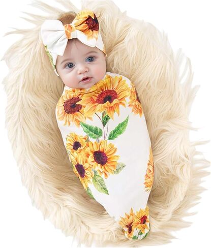 Galabloomer Newborn Receiving Blanket Headband Set Baby Flower Swaddle in Kuwait