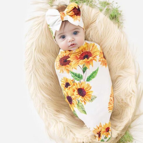 Galabloomer Newborn Receiving Blanket Headband Set Baby Flower Swaddle in Kuwait