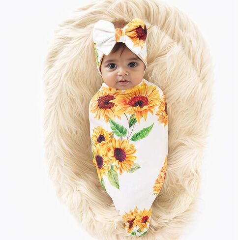 Galabloomer Newborn Receiving Blanket Headband Set Baby Flower Swaddle in Kuwait