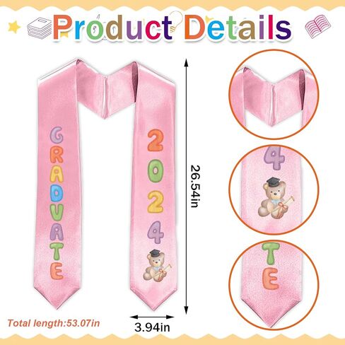 Kindergarten Graduation Sash Preschool Pink Satin Sash 2024 Graduations Sash Stole for Graduation Party Favor in Saudi Arabia