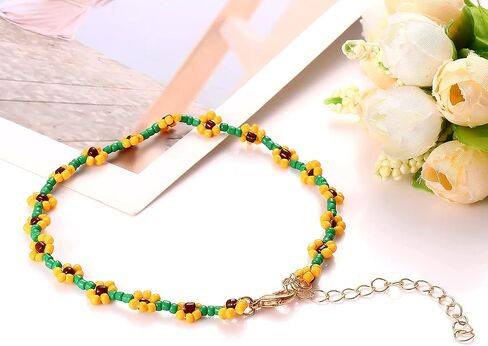 Beaded Anklets for Women Boho Cute Daisy Flower Bead Ankle Bracelets Handmade Waterproof Surfer Anklet Summer Beach Foot Jewelry for Women in Saudi Arabia