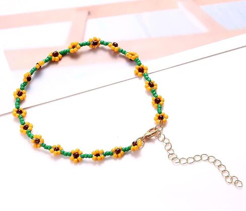 Beaded Anklets for Women Boho Cute Daisy Flower Bead Ankle Bracelets Handmade Waterproof Surfer Anklet Summer Beach Foot Jewelry for Women in Saudi Arabia