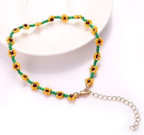 Beaded Anklets for Women Boho Cute Daisy Flower Bead Ankle Bracelets Handmade Waterproof Surfer Anklet Summer Beach Foot Jewelry for Women in Saudi Arabia