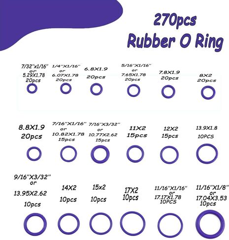 270pcs Rubber O Ring Kits 18 Sizes Car Air Conditioning O-Ring Assortment Set Sealing Gasket Washer for Car Repair,Electric Appliance,Bearing,Pump,Plumbing Etc (Purple) in Saudi Arabia