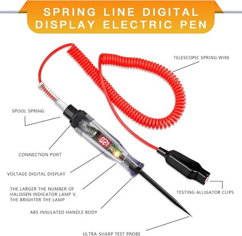 1 Pack Car Circuit Tester with Spring Wire, Multifunctional Voltage Detecting Pen, Automobile Repair Tool Kit, Universal for Most Cars, Trucks and Vans (Red #6V/12V/24V-2) in Saudi Arabia