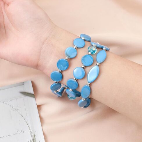 Multi Layered Stretch Bracelet for Women Shell Stackable Beaded Bracelet Boho Colorful Western Jewelry Elastic Bracelet for Trendy Gift in Saudi Arabia