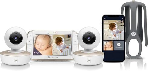 Motorola Baby Monitor VM855-2 - Indoor 2-Camera Video with Crib Mount - HD 720p, Connects to Phone App, 1000ft Range, 2-Way Audio, Split-Screen, Digital Pan-Tilt-Zoom, Room Temp Monitoring, Music in Kuwait