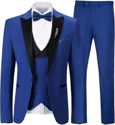Mens Suit Slim Fit 3 Piece Suit Blazer Vest Pants Sets with Bow Tie Handkercher Brooch for Men for Wedding Prom Party in Kuwait