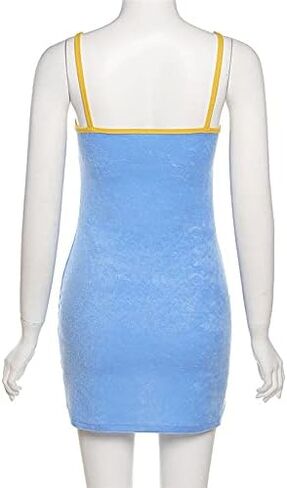 فساتين Seyurigaoka Cami المرقعة Y2K فستان قصير بدون ظهر وحزام سباغيتي بدون أكمام فستان قصير لقضاء العطلات على الشاطئ in Kuwait