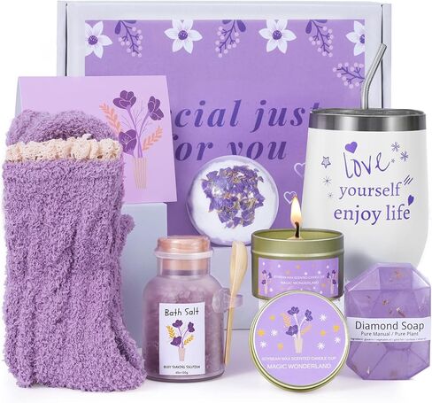 هدايا للنساء، هدايا عيد ميلاد للنساء، أفكار هدايا فريدة للأم من الابنة، هدايا للأصدقاء الإناث، سلة هدايا عيد ميلاد سعيد الثلاثين والأربعين والخمسين للنساء، هدية شكرًا للنساء (أرجواني) in Kuwait