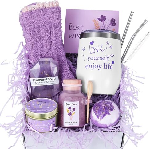 هدايا للنساء، هدايا عيد ميلاد للنساء، أفكار هدايا فريدة للأم من الابنة، هدايا للأصدقاء الإناث، سلة هدايا عيد ميلاد سعيد الثلاثين والأربعين والخمسين للنساء، هدية شكرًا للنساء (أرجواني) in Kuwait