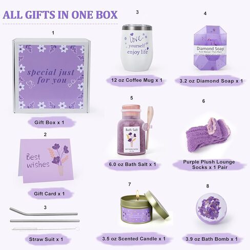 هدايا للنساء، هدايا عيد ميلاد للنساء، أفكار هدايا فريدة للأم من الابنة، هدايا للأصدقاء الإناث، سلة هدايا عيد ميلاد سعيد الثلاثين والأربعين والخمسين للنساء، هدية شكرًا للنساء (أرجواني) in Kuwait