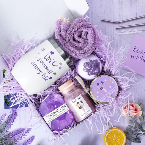 هدايا للنساء، هدايا عيد ميلاد للنساء، أفكار هدايا فريدة للأم من الابنة، هدايا للأصدقاء الإناث، سلة هدايا عيد ميلاد سعيد الثلاثين والأربعين والخمسين للنساء، هدية شكرًا للنساء (أرجواني) in Kuwait