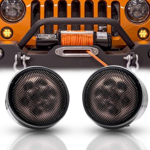 Xotic Tech Smoked Lens LED Front Grill Marker Turn Signal Indicator Parking Light Lamps, Compatible with Jeep Wrangler JK JKU 2007-2017 3000K Amber in Saudi Arabia