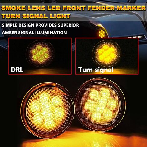 Xotic Tech Smoked Lens LED Front Grill Marker Turn Signal Indicator Parking Light Lamps, Compatible with Jeep Wrangler JK JKU 2007-2017 3000K Amber in Saudi Arabia