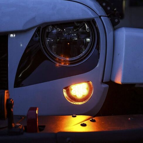 Xotic Tech Smoked Lens LED Front Grill Marker Turn Signal Indicator Parking Light Lamps, Compatible with Jeep Wrangler JK JKU 2007-2017 3000K Amber in Saudi Arabia