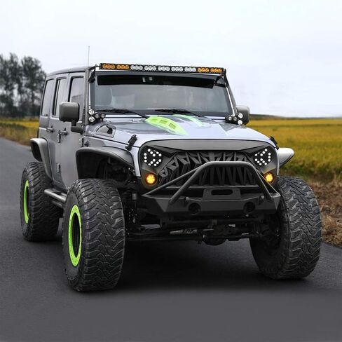 Xotic Tech Smoked Lens LED Front Grill Marker Turn Signal Indicator Parking Light Lamps, Compatible with Jeep Wrangler JK JKU 2007-2017 3000K Amber in Saudi Arabia