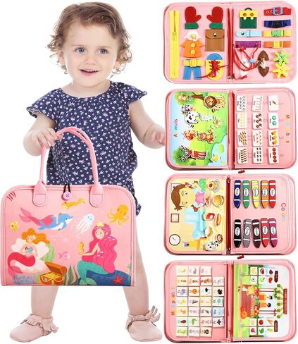 ألعاب MINIBEAR Busy Board Montessori لهدايا الأولاد والبنات من عمر 1 2 3 4 سنوات، ألعاب حسية للتوحد للأطفال الصغار ألعاب السفر التعليمية لأنشطة السيارات الطائرة ما قبل المدرسة تعلم المهارات الحركية الدقيقة in Kuwait