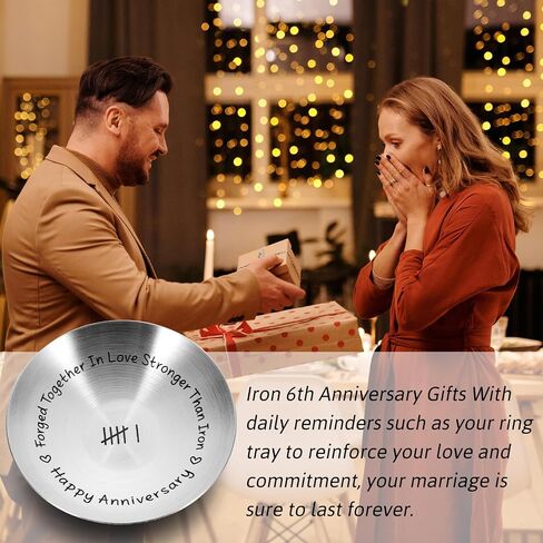 Octamber 6th Anniversary Iron Gifts for Him Her 6 Year Wedding Anniversary Decoration for Wife Husband 4" Ring Holder Jewelry Dish for Women Men Iron Gifts for 6th Anniversary for Him Her Ring Holder in Saudi Arabia
