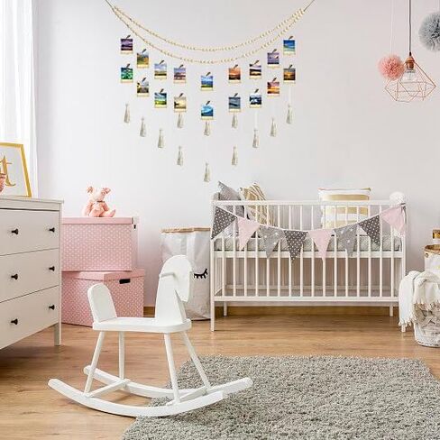 Hanging Photo Display Macrame Boho Wall Decor, Wooden Bead Garland with 18 Photo Clips, Collage Picture Frame Photo Holders for Nursery Room Dorm Bedroom Wall Decor (Nature) in Saudi Arabia