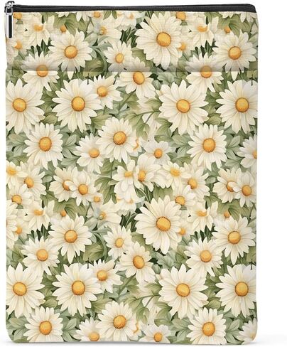 Book Lovers Gifts Daisy Flower Book Sleeve Book Cover Book Pouch Bookish Book Club Gifts Book Protector with Zipper and Front Pocket Bookworm Librarian Gifts Book Accessories for Women Girls Auntie in Kuwait